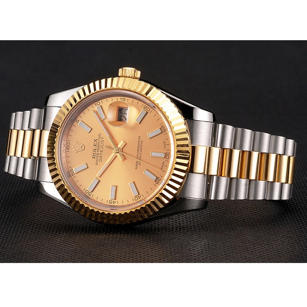 Aaa fake watches Gold Datejust Bezel Stainless Swiss Bracelet Gold Steel Case Rolex Dial Tone Two 0522